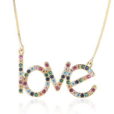 Colorful Zircons Letter LOVE Necklace