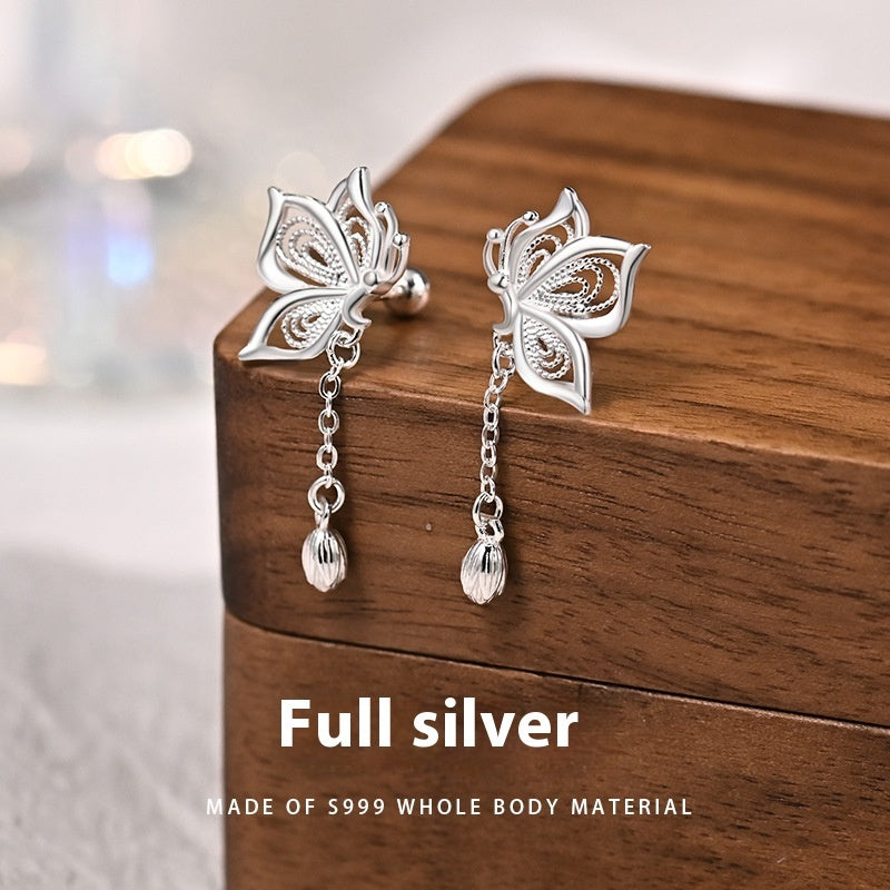 Silver Sweet Tassel New Butterfly Earrings