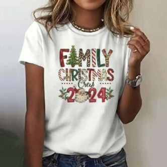 Merry Christmas New Year Santa Round Neck Short Sleeve Women's T-shirt