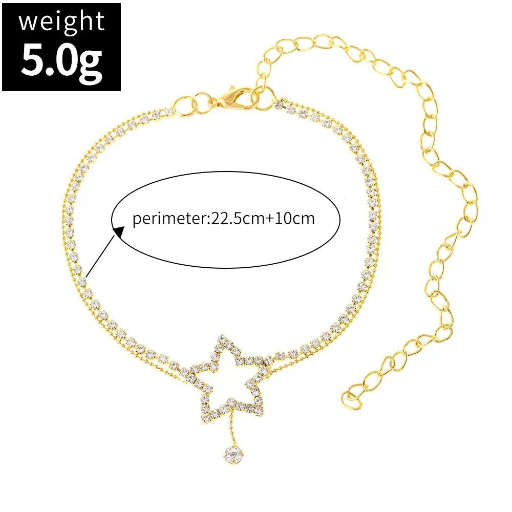 Women's Fashion Personality Five-pointed Star Heart Shape Rhinestone Bead Anklet