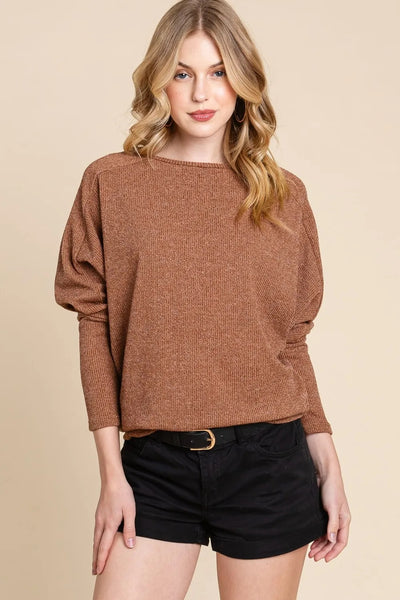 BOMBOM Drop Shoulder Long Sleeve Knitted Top