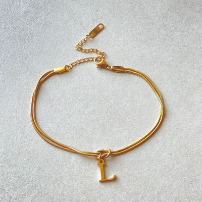 New Letter A-Z Love Knot Gold Color Dainty Snake Chain Charm Bracelet