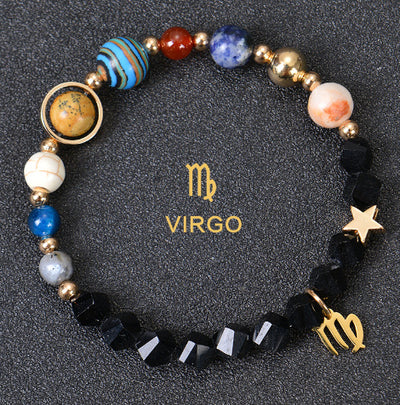 Eight Planets Twelve Constellations Frosted Stone Beaded Bracelet