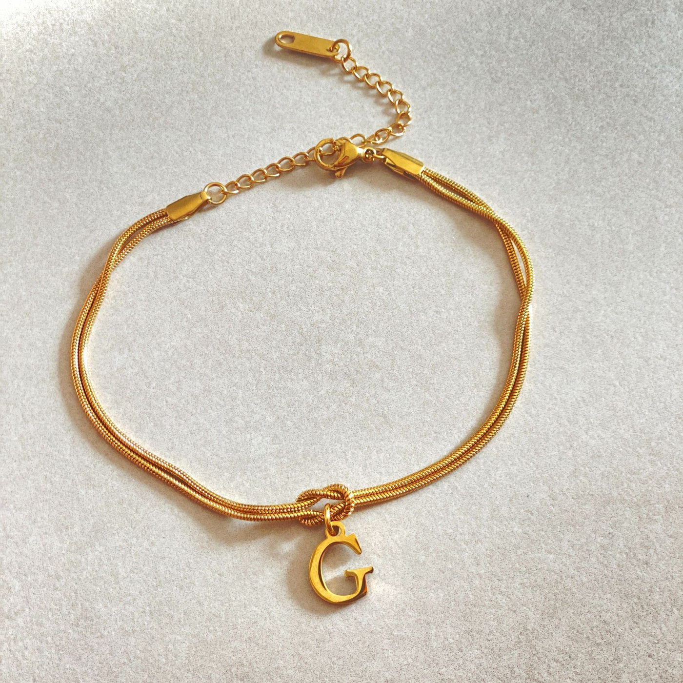 New Letter A-Z Love Knot Gold Color Dainty Snake Chain Charm Bracelet