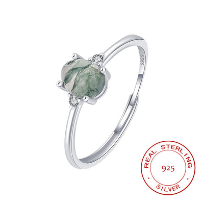 S925 Silver Green Moss Ring