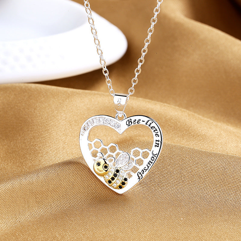 Bee Hive Pendant Hearts Color Separation Necklace