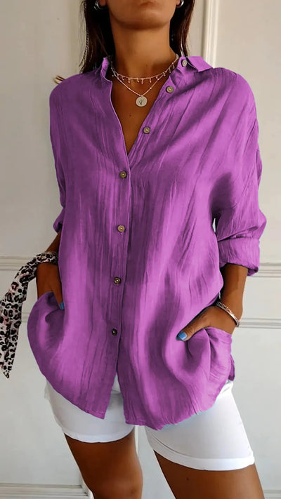 Long Sleeve Single-breasted Pleated Shirt