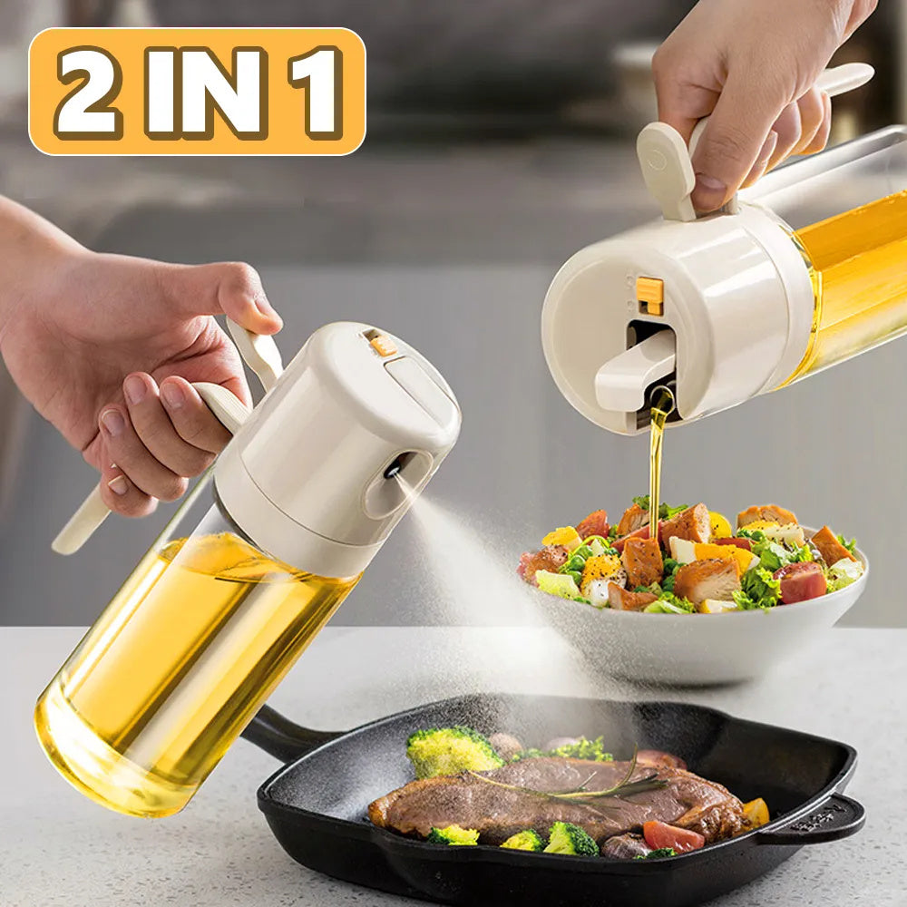 2-in-1 Oil Sprayer Bottle, BBQ Cooking Oil Dispenser, Olive Oil Pourer, Vinegar Bottle