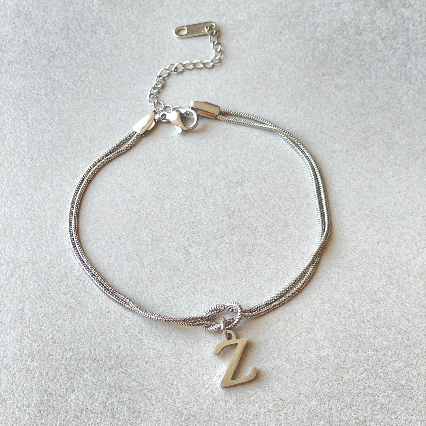 New Letter A-Z Love Knot Gold Color Dainty Snake Chain Charm Bracelet