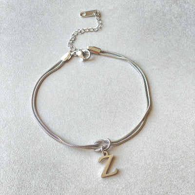 New Letter A-Z Love Knot Gold Color Dainty Snake Chain Charm Bracelet