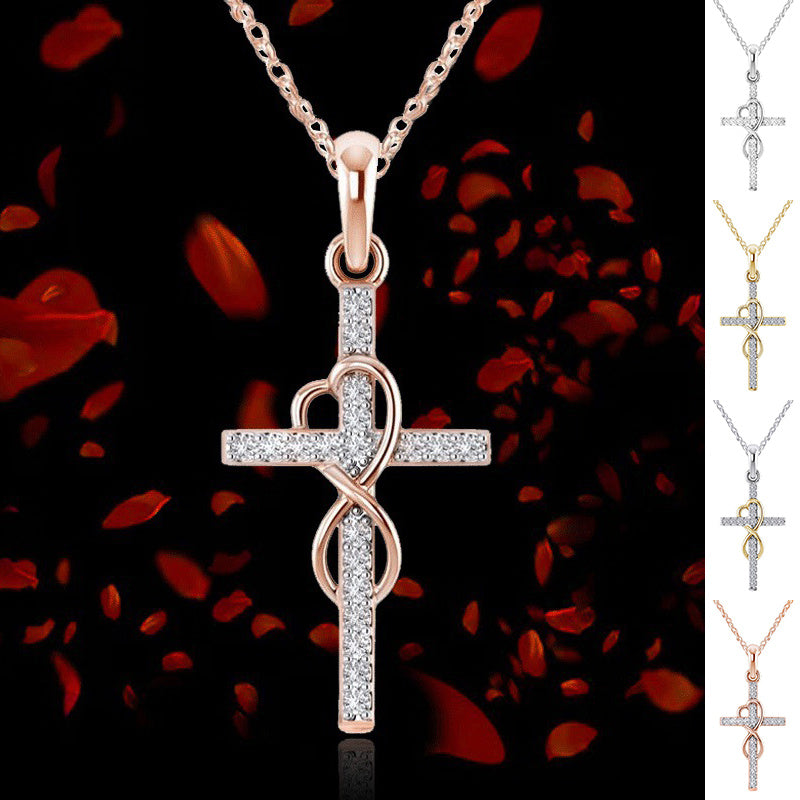 Alloy Pendant with Diamond and Eight-character Cross Necklace