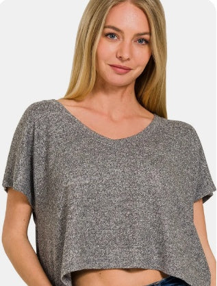 Zenana V-Neck Short Sleeve Cropped T-Shirt