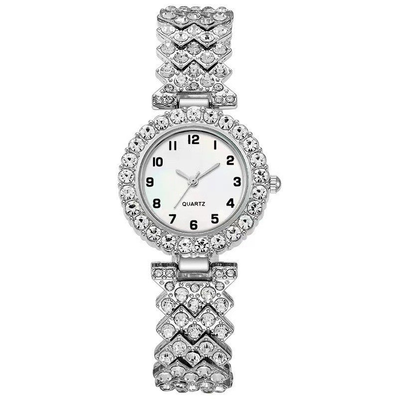 Luxury Fashion Women's Watch Set, Silver Strap, Ladies Quartz Wristwatch & Alloy Bracelet