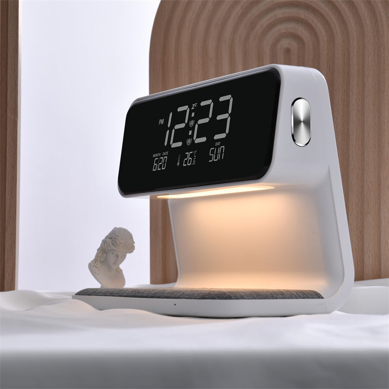 Creative 3-in-1 Bedside Lamp, Wireless Phone Charger, LCD Screen Alarm Clock