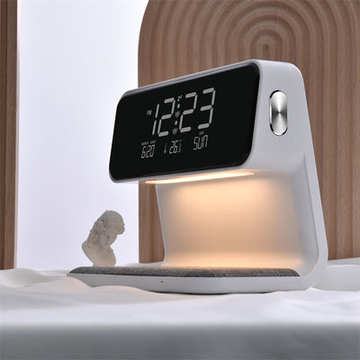 Creative 3-in-1 Bedside Lamp, Wireless Phone Charger, LCD Screen Alarm Clock