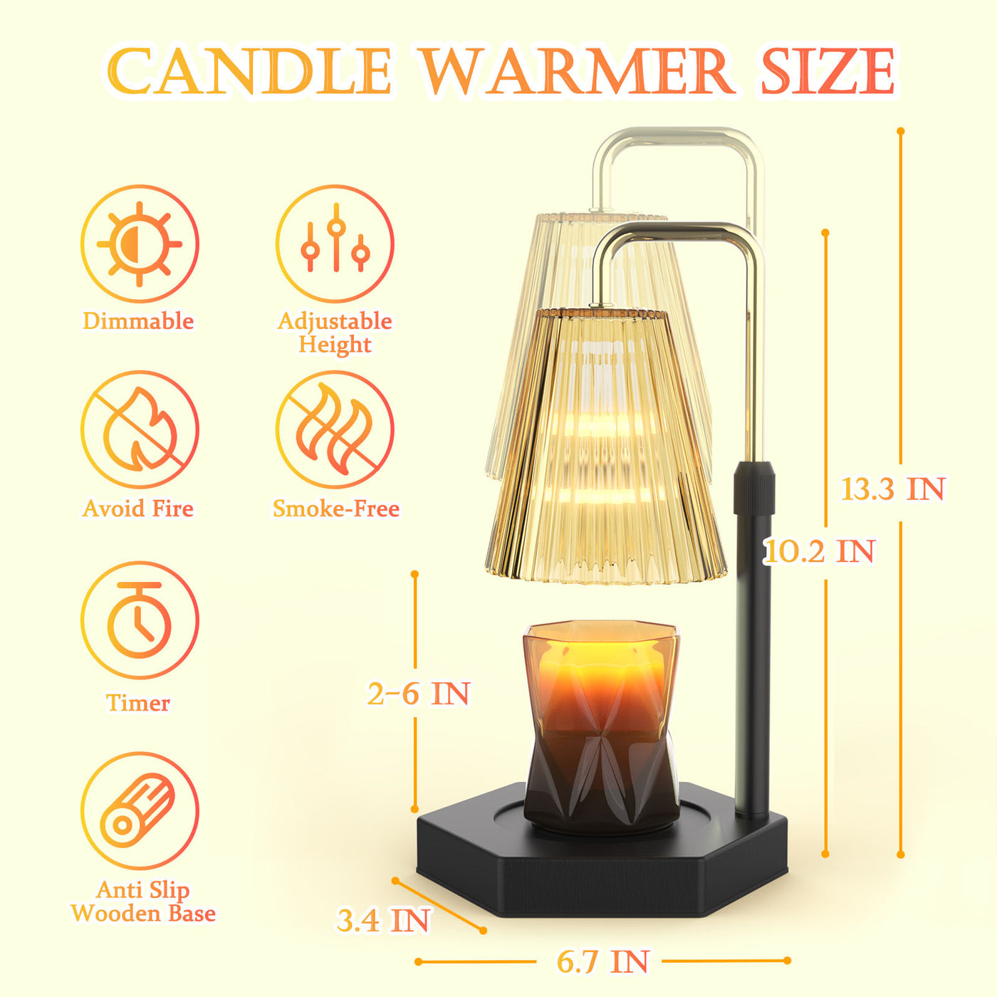 Candle Warmer Lamp Dimmable and Timer, Adjustable for Jar Scented Candles