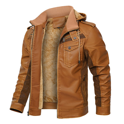 Hooded Leather Winter Fleece Padded Coat