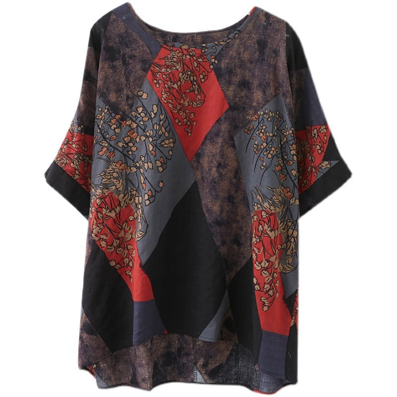 Loose Round Neck Printed Short-sleeved T-shirt Top