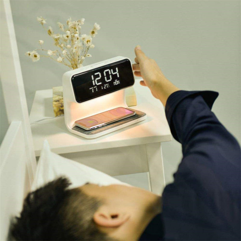 Creative 3-in-1 Bedside Lamp, Wireless Phone Charger, LCD Screen Alarm Clock