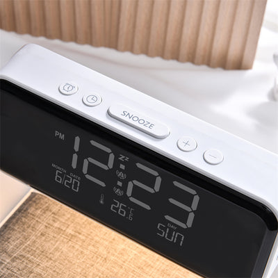 Creative 3-in-1 Bedside Lamp, Wireless Phone Charger, LCD Screen Alarm Clock