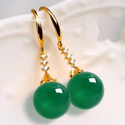 Elegant Silvering Earrings Chalcedony Green Agate