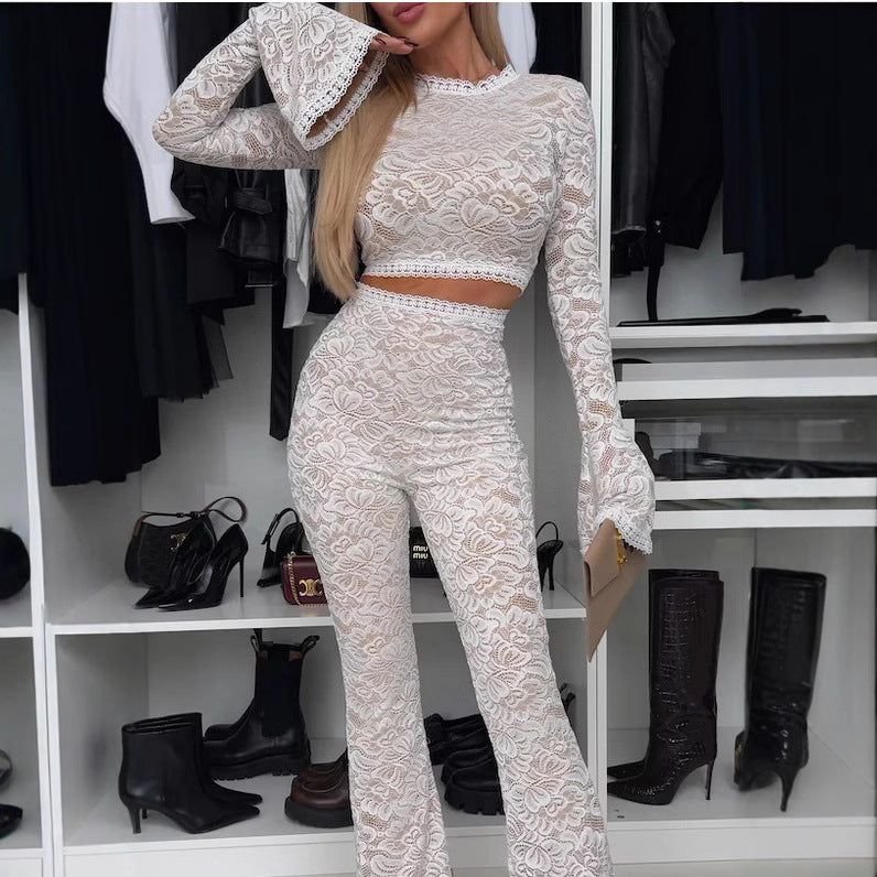 Long Sleeve Lace Slim Fit Two-piece Suit