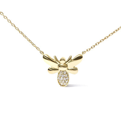 Bumble Bee Pendant 10K Yellow Gold Diamond Accented 18" Inch Necklace (H-I Color, I1-I2 Clarity)