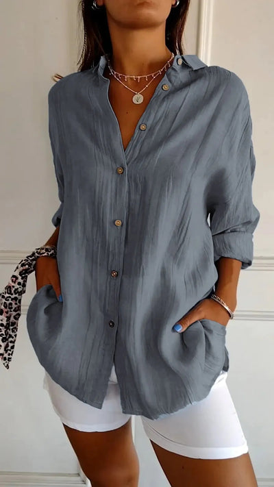 Long Sleeve Single-breasted Pleated Shirt