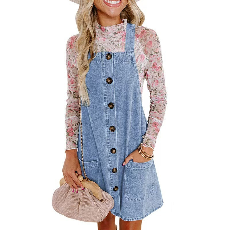 Loose Denim Brace Dress