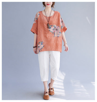 Korean Cotton Hemp Half Sleeve Summer Top