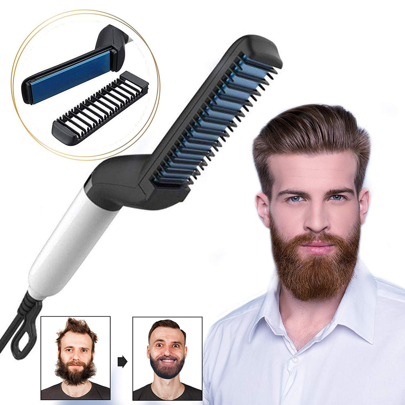 Electric Hair Straightener Brush, Detangling, Multifunctional Beard and Hair Curling Curler