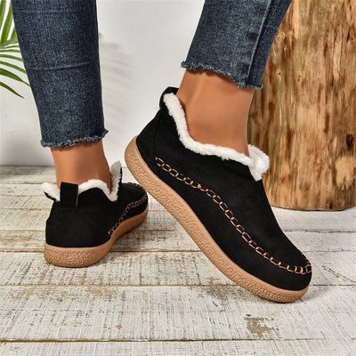 Fashion V-cut Plush Ankle Boots Casual Warm Solid Suede Cotton