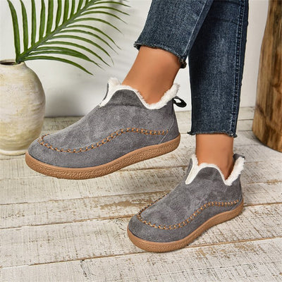 Fashion V-cut Plush Ankle Boots Casual Warm Solid Suede Cotton