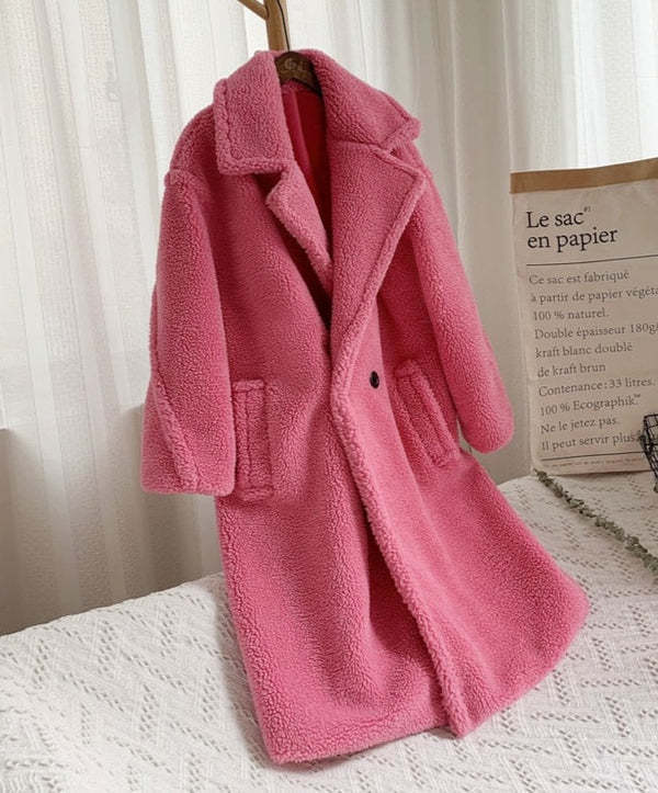 Lapel Lamb Fleece Coat with Pockets Faux Fur