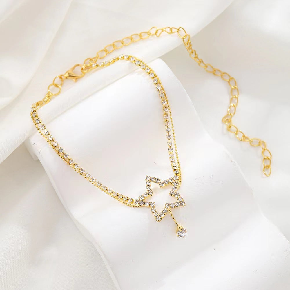 Women's Fashion Personality Five-pointed Star Heart Shape Rhinestone Bead Anklet