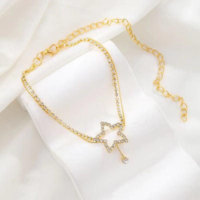 Women's Fashion Personality Five-pointed Star Heart Shape Rhinestone Bead Anklet