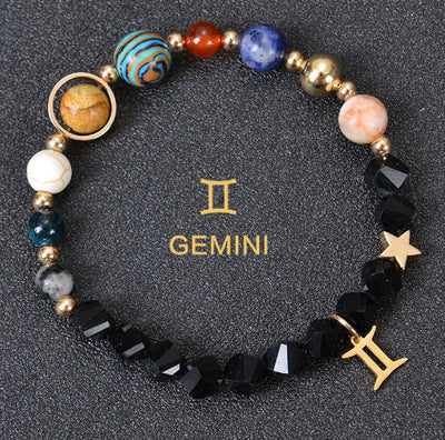 Eight Planets Twelve Constellations Frosted Stone Beaded Bracelet