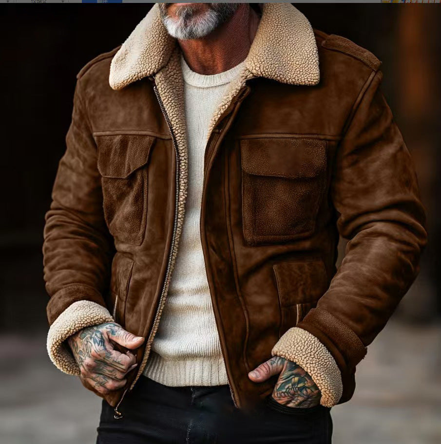 Men's Coat Top Lambswool Lapel Zip Jacket