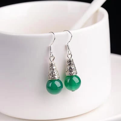 Elegant Silvering Earrings Chalcedony Green Agate