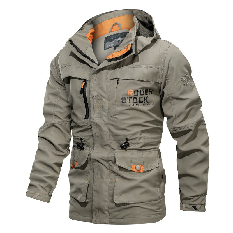 Cross-border Jacket Men's Mid-length Casual Outdoor Hooded Plus Size Jacket