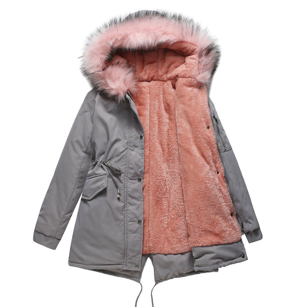 Cotton-padded Mid-length Hooded Parka Coat