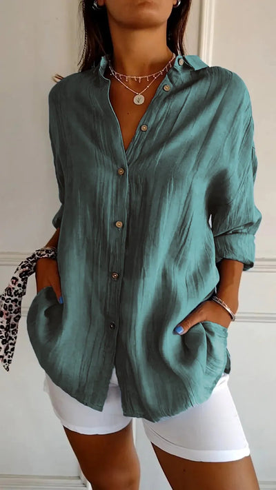 Long Sleeve Single-breasted Pleated Shirt