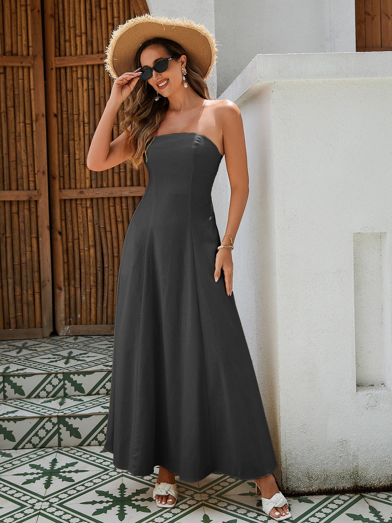 Women's Strapless Linen Maxi Dress