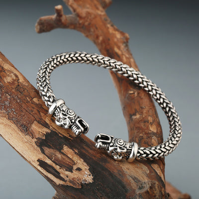 Handcrafted Stainless Steel Grey Wolf Head Bracelet