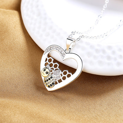 Bee Hive Pendant Hearts Color Separation Necklace