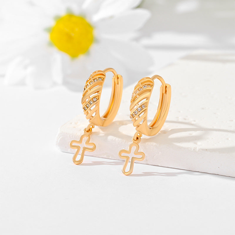 Popular Multi-style Design Gold-plated Ornament Cross Earrings