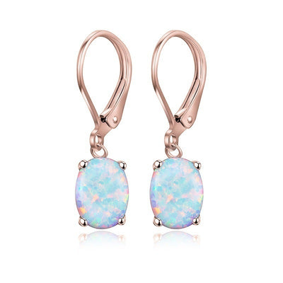 Four-claw Oval Opal Earrings