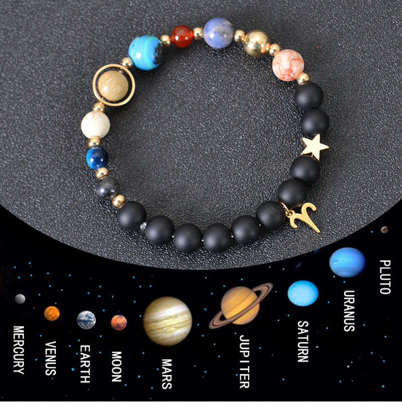 Eight Planets Twelve Constellations Frosted Stone Beaded Bracelet