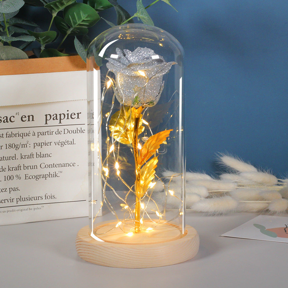 Valentines' Day Gift Eternal Rose Flowers LED Light in Glass Cover