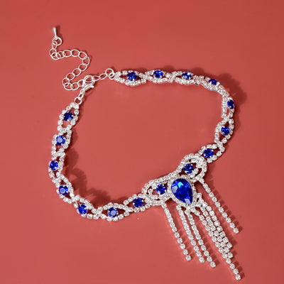 Fashion Style Tassel Blue Rhinestone Anklet